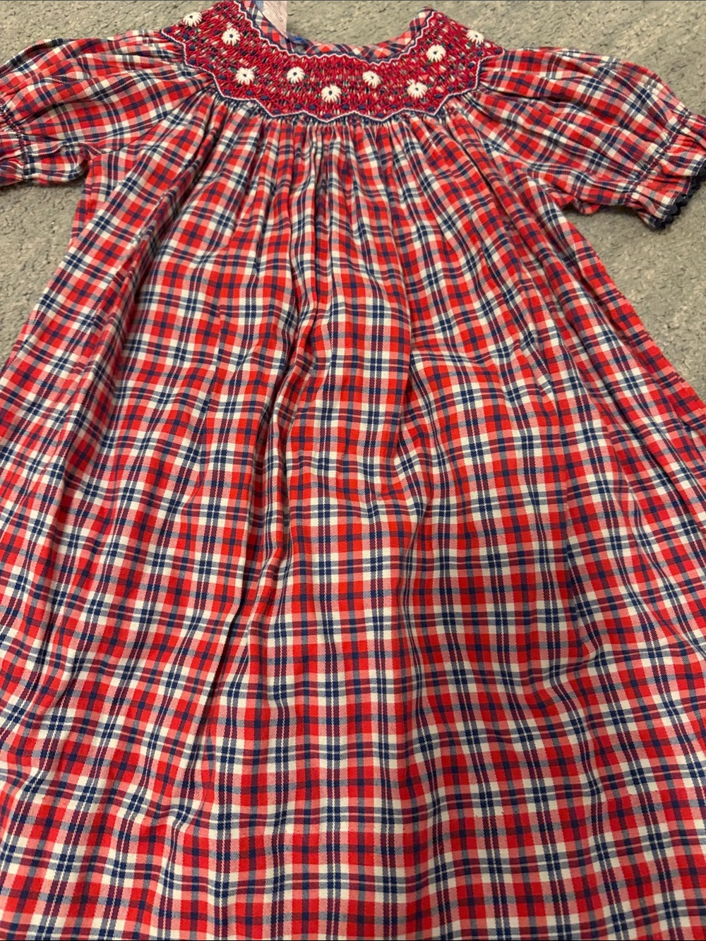 Anavini Red Plaid Smocked Kids Dress